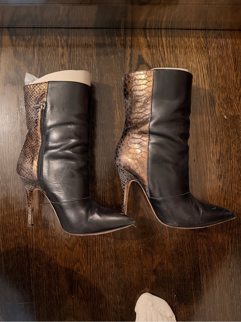 Emerson Fry Midi Heeled Boot Black Leather & Snake Print - 7.5